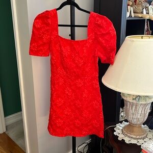 Red detailed Square neck Little Red Dress